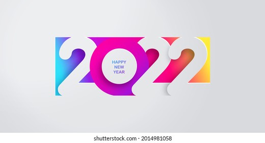 Concepto creativo del afiche de Año Nuevo Feliz 2022. Plantilla de diseño con el logotipo tipográfico 2022 para celebración y decoración de temporada. Fondo de moda minimalista para marca, banner, portada, tarjeta
