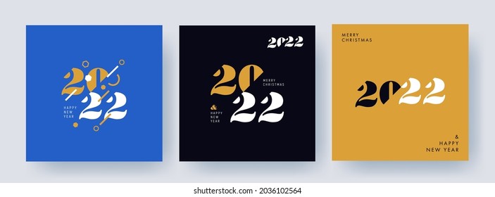 Creative concept of 2022 Happy New Year posters set. Design templates with typography logo 2022 for celebration and season decoration. Minimalistic trendy backgrounds for branding, banner, cover, card - Shutterstock ID 2036102564
