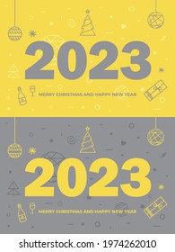 Creative concept of 2023 Happy New Year logo text design. Brochure design template, card, banner.