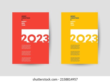 Creative concept of 2023 Happy New Year poster. Design templates with typography logo 2023. Posters in two colors black, red and yellow, blue. Vector illustration.
