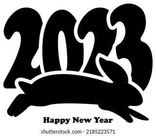 Concepto creativo de los afiches de Año Nuevo Feliz 2023. año de conejo. Fondos de moda minimalista para marca, banner, portada, tarjeta. aislado en blanco, negro y blanco