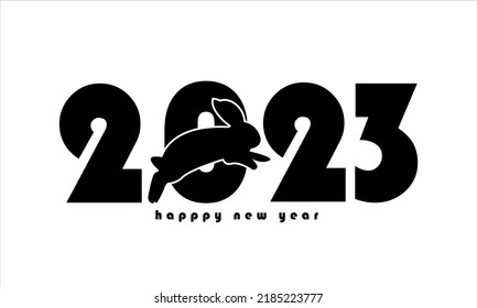 Concepto creativo de los afiches de Año Nuevo Feliz 2023. año de conejo. Fondos de moda minimalista para marca, banner, portada, tarjeta. aislado en blanco, negro y blanco