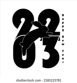 Creative concept of 2023 Happy New Year posters set. year of rabbit. Minimalistic trendy backgrounds for branding, banner, cover, card. isolated in white , black and white color
