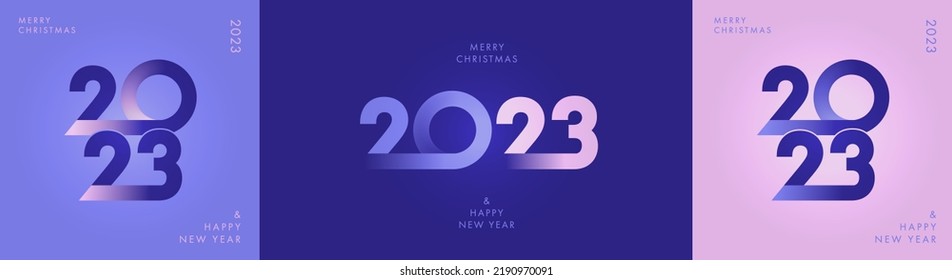 Creative concept 2023 Happy New Year posters set  Design templates and typography logo 2023 for celebration   season decoration  Minimalistic trendy backgrounds for branding  banner  cover  card