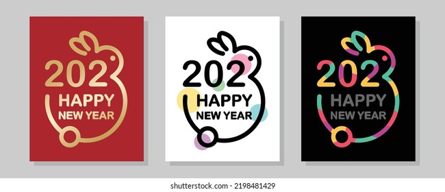 Concepto creativo de los afiches de Año Nuevo Feliz 2023. El año del conejo. Logo de conejo creativo y texto 2023. Feliz Año Nuevo Chino por pancarta, afiche, tarjeta, calendario.