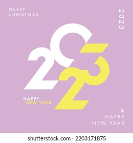 Creative concept of 2023 Happy New Year poster. Design template with typography logo 2023 for celebration and season decoration. Minimalistic trendy background for branding, banner, cover, card