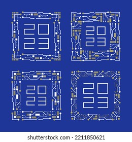 Creative concept of 2023 Happy New Year greeting card Design templates for celebration and season decoration Minimalistic trendy backgrounds for branding flyer  banner cover card Vector illustration