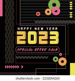 Creative concept of 2023 Happy New Year posters set. Design templates with typography logo 2022 for celebration and season decoration. Minimalistic trendy backgrounds for branding, banner, cover, card