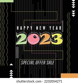 Creative concept of 2023 Happy New Year posters set. Design templates with typography logo 2022 for celebration and season decoration. Minimalistic trendy backgrounds for branding, banner, cover, card