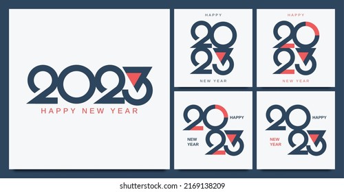 Creative concept of 2023 new year square poster set. Creative concept for 2023 new year with arrow up on number three