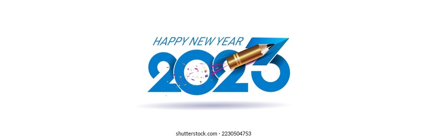 Creative concept of 2023 new year. Happy new year 2023 celebration. Fireworks rocket design concept for banner, template, flyer and greeting card.