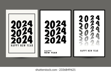 Creative concept of 2024 Happy New Year posters set. 