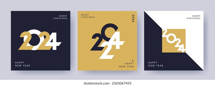Kreatives Konzept für 2024 Glückliche Neujahrsposter-Set. Design-Vorlagen mit Typografie-Logo 2024 für Feiern und Saisondekoration. Minimalistische, trendige Hintergrundbilder für Branding, Banner, Cover, Karte