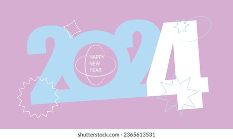 Creative concept of 2024 Happy New Year poster. Y2k style holiday cover. Minimalistic trendy backgrounds for branding, banner, cover, card  