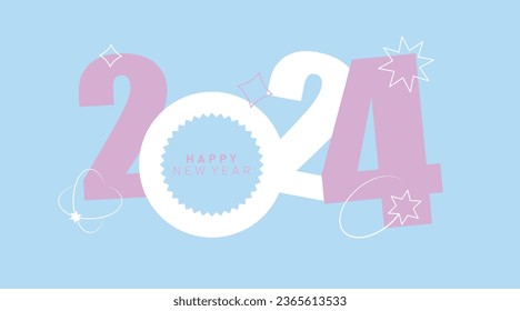 Kreatives Konzept für 2024 Glückliches neues Jahr-Poster. Y2k-Urlaubsabdeckung. Minimalistische, trendige Hintergrundbilder für Branding, Banner, Cover, Karte  