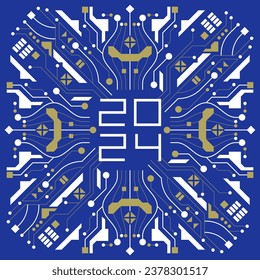 Concepto creativo de la tarjeta de felicitación de Año Nuevo Feliz 2024 Modelos de diseño para celebración y decoración de temporada Fondos de moda minimalista para la marca de la tarjeta de portada de pancarta Vector ilustración