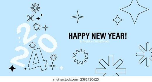 Creative concept of 2024 Happy New Year posters. Design template with typography logo 2024 for celebration and season decoration. Minimalistic trendy backgrounds for branding, banner, cover, card.