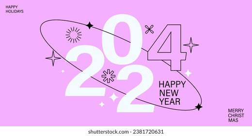 Concepto creativo de los afiches de Año Nuevo Feliz 2024. Plantilla de diseño con el logotipo tipográfico 2024 para celebración y decoración de temporada. Fondos de moda minimalista para marca, banner, portada, tarjeta.