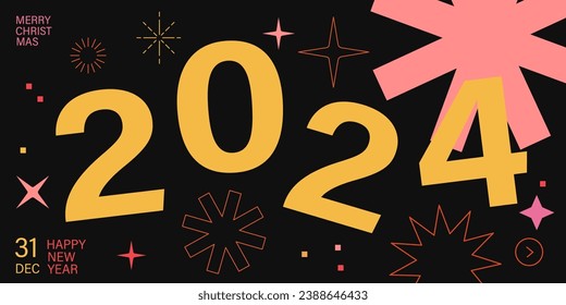 Creative concept of 2024 Happy New Year posters. Design template with typography logo 2024 for celebration and season decoration. Minimalistic trendy backgrounds for branding, banner, cover, card.