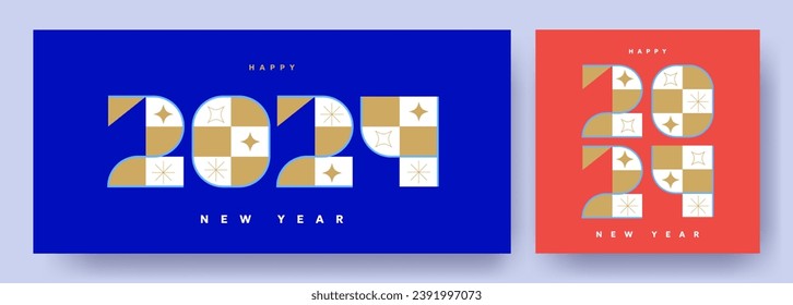 Creative concept of 2024 Happy New Year posters. Design templates with typography logo 2024 for celebration and season decoration. Minimalistic trendy background for branding, banner, cover, card