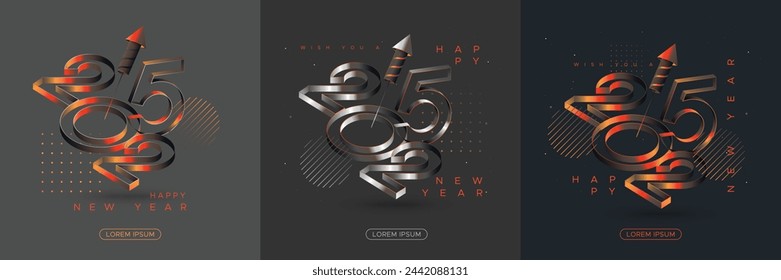 Creative concept of 2025 new year with combine between 3D line number and abstract on modern colours