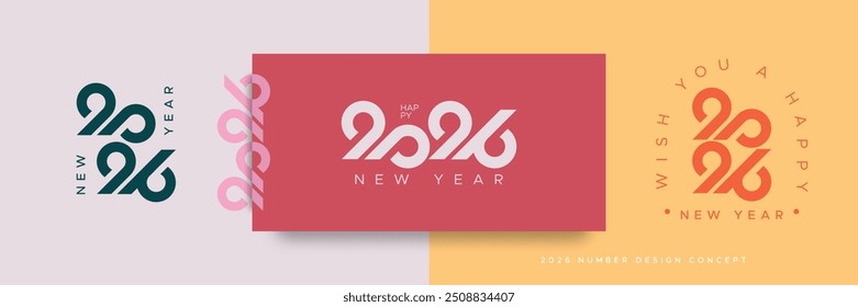 Concepto creativo del diseño de números de 2026 con estilo de diseño de tipografía. 2026 Año Nuevo saludos. Feliz año nuevo 2026