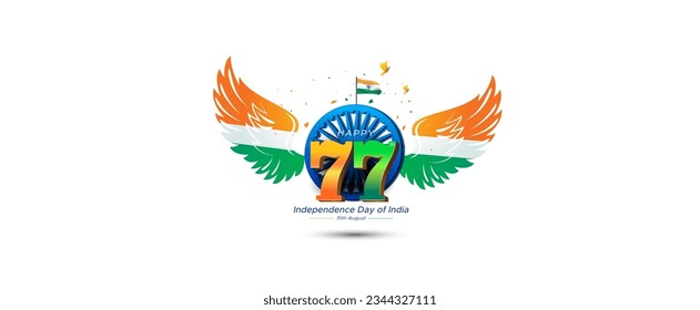 Concepto creativo para 77 años del Día de la Independencia de la India. 2023 celebración antagónica. Banner web, afiche, anuncio digital, logotipo y diseño de plantillas.