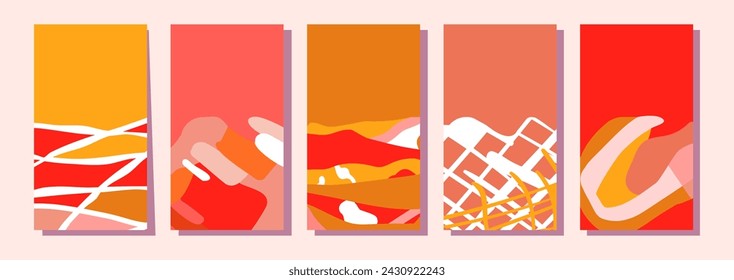 Creative concept of autumn bright and juicy cards set. Modern abstract art design with smooth shapes. Templates for celebration, ads, branding, banner, cover, label, poster, sales..