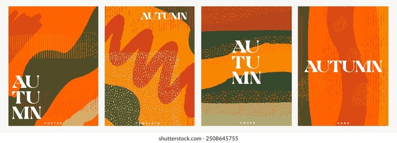 Conceito criativo de outono acolhedor e suculento cartões. Moderno design abstrato .Modelos para celebração, publicidade, branding, banner, capa, etiqueta, cartaz, vendas