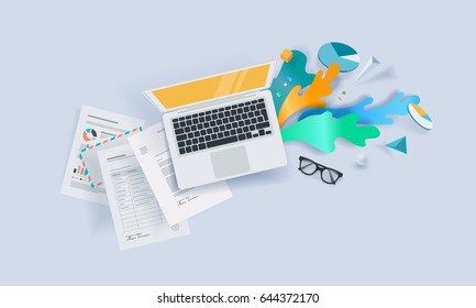 Creative concept banner. Vector illustration for business apps and services, online communication, analysis and planning, business solutions and strategy.