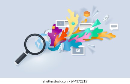Creative concept banner. Vector illustration for searching solution, browsing, research, apps. 