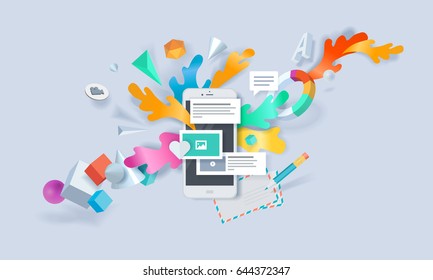 Creative concept banner. Vector illustration for mobile services and solutions, apps, social media, online communication, mobile business and marketing.