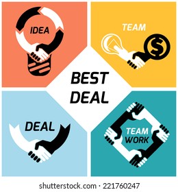 creative concept  black white icon handshake. background for business and finance. idea, team,best deal, teame work. Flat vector design