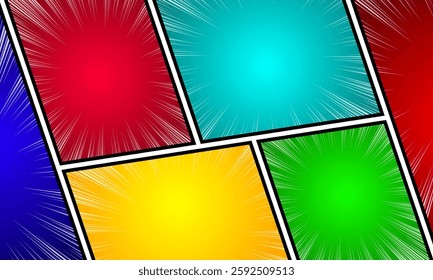 Creative concept of blank pop art style comic, layout template with blocks in background, halftone book design illustration