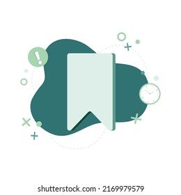 Creative concept with bookmark flat illustration surrounded abstract geometric shapes and icons of social media on abstract background
