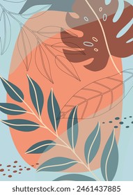 Creative concept of bright card  with abstract leaves.  Art minimalist style  for celebration, ads, branding, banner, cover, label, poster, sales