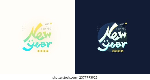 Creative concept of Bright and Dark of 2024 Happy New Year posters. Design templates with gradient typography logo for celebration season decoration.