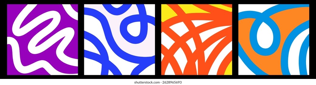 Creative concept of bright and fresh summer card set. Modern abstract art design with bold lines. Template for celebration, advertising, branding, banner, cover, label, poster, sale