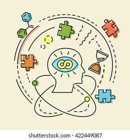 Creative concept business idea, connection, discovery, innovation and solution, outline design, vector illustration