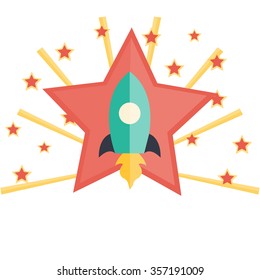 Creative concept for business: stars and rocket. Vector illustration