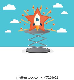 Creative concept for business: stars and rocket. Vector illustration