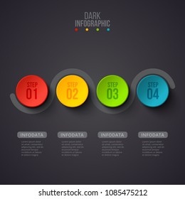 Creative concept for dark infographic. Business data visualization. Abstract circle elements of graph, diagram with 4 steps, options, parts or processes. Vector business template for presentation.