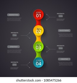 Creative concept for dark infographic. Business data visualization. Abstract circle elements of graph, diagram with 4 steps, options, parts or processes. Vector business template for presentation.