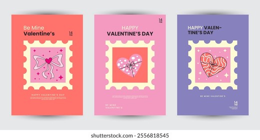 Creative concept of Valentine’s Day background set design with heart for poster, greeting card, sale promotion templates, pattern background in modern trendy geometric style