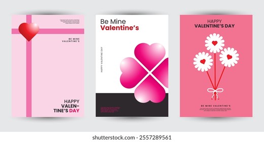 Creative concept of Valentine’s Day background set design with heart for poster, greeting card, sale promotion templates, pattern background in modern trendy geometric style