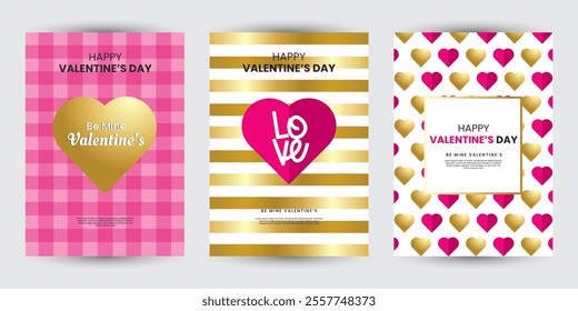Creative concept of Valentine’s Day background set design with heart for poster, greeting card, sale promotion templates, pattern background in modern trendy geometric style