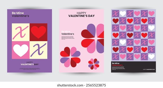 Creative concept of Valentine’s Day background set design with heart for poster, greeting card, sale promotion templates, pattern background in modern trendy geometric style