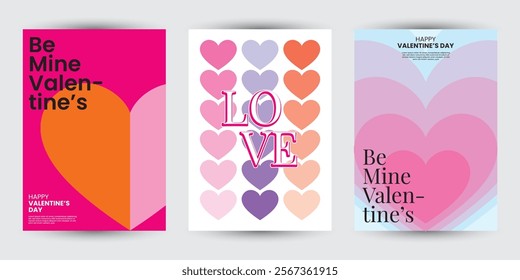 Creative concept of Valentine’s Day background set design with heart for poster, greeting card, sale promotion templates, pattern background in modern trendy geometric style