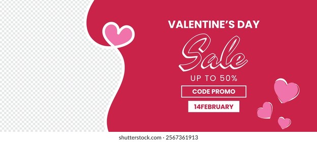 Creative concept of Valentine’s day sale promotion with heart for banner template, header, web, promotion. Flat design vector with a photo collage