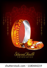 Creative concept with decorated pooja thali for indian festival of karwa chauth celebration, woman Traditional Clothing